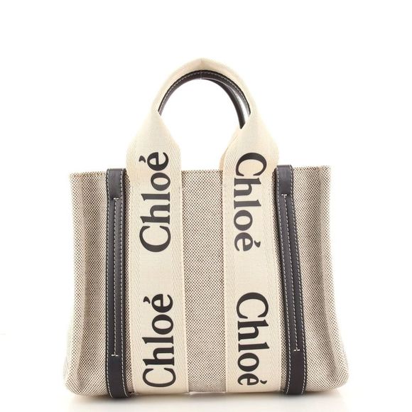 Chloe Handbags - Chloe Woody Tote Canvas with Leather Small Neutral